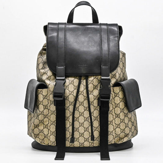 Gucci Beige Black Gg Supreme Leather Backpack