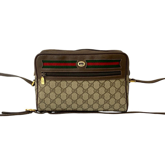 Gucci Brown Green Red Color Leather Pvc Pochette Shoulder Bag