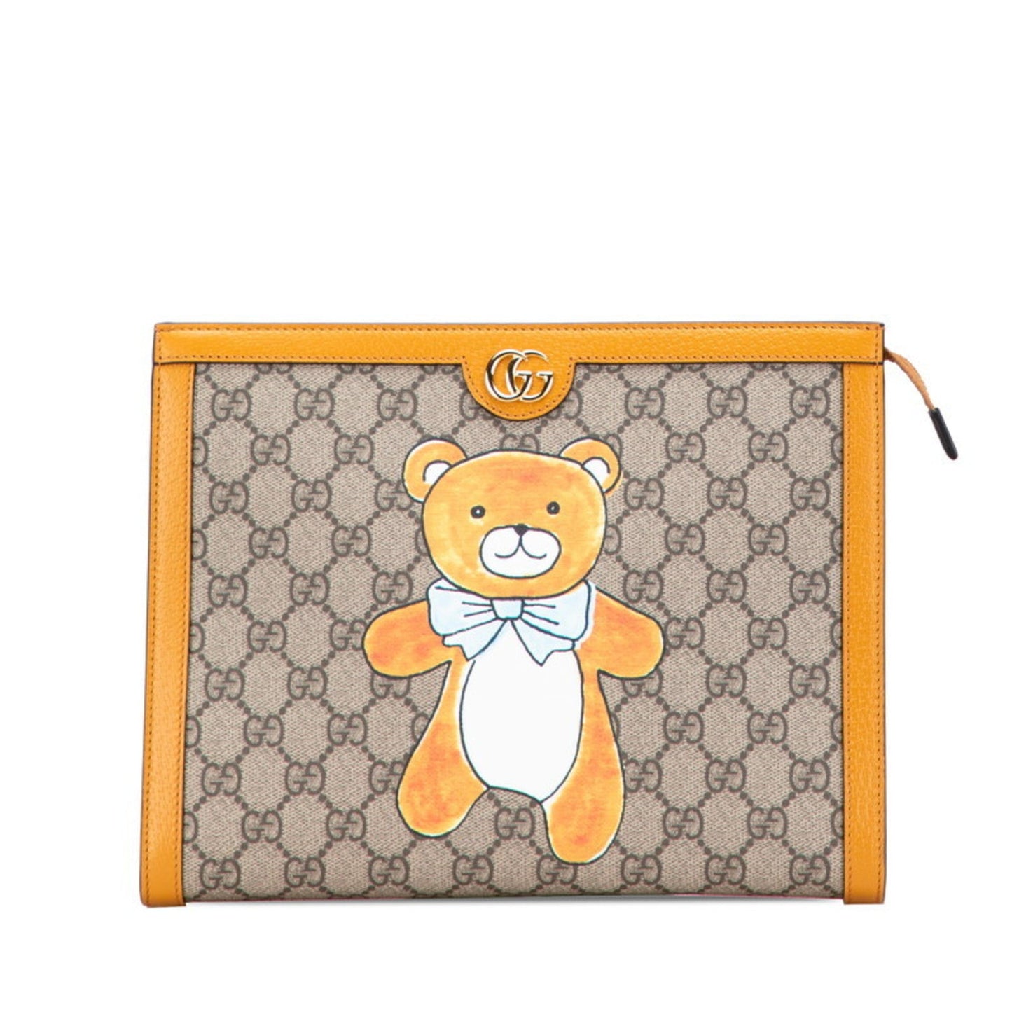 Gucci Beige Orange Pvc Leather Clutch Bag