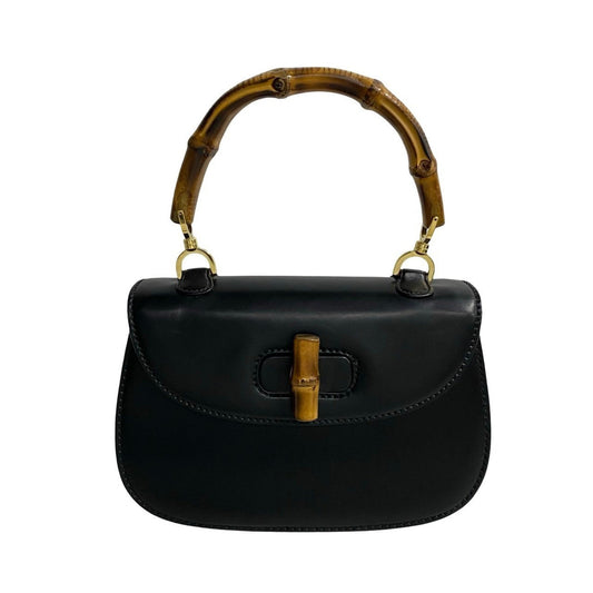 Gucci Black Bamboo Leather Handbag Tote Bag