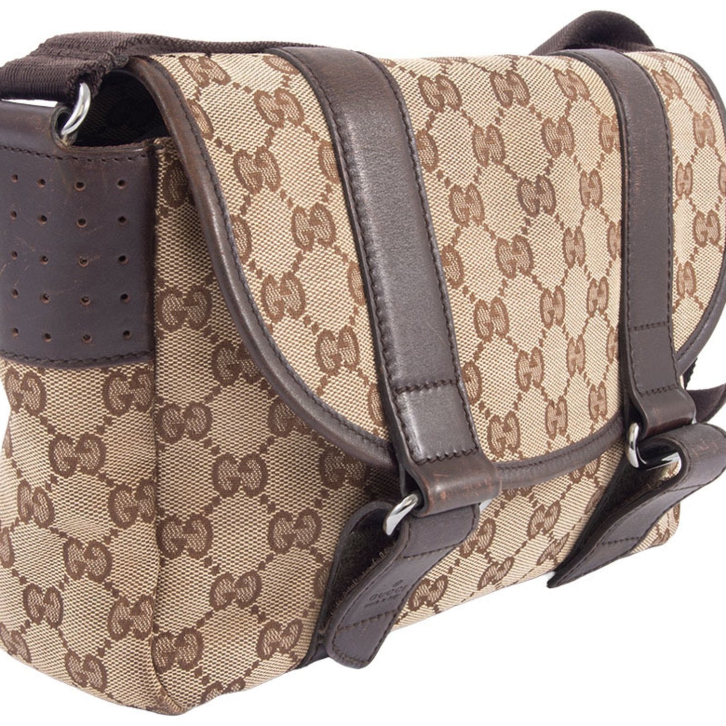 Gucci Beige Brown Gg Canvas Leather Shoulder Bag