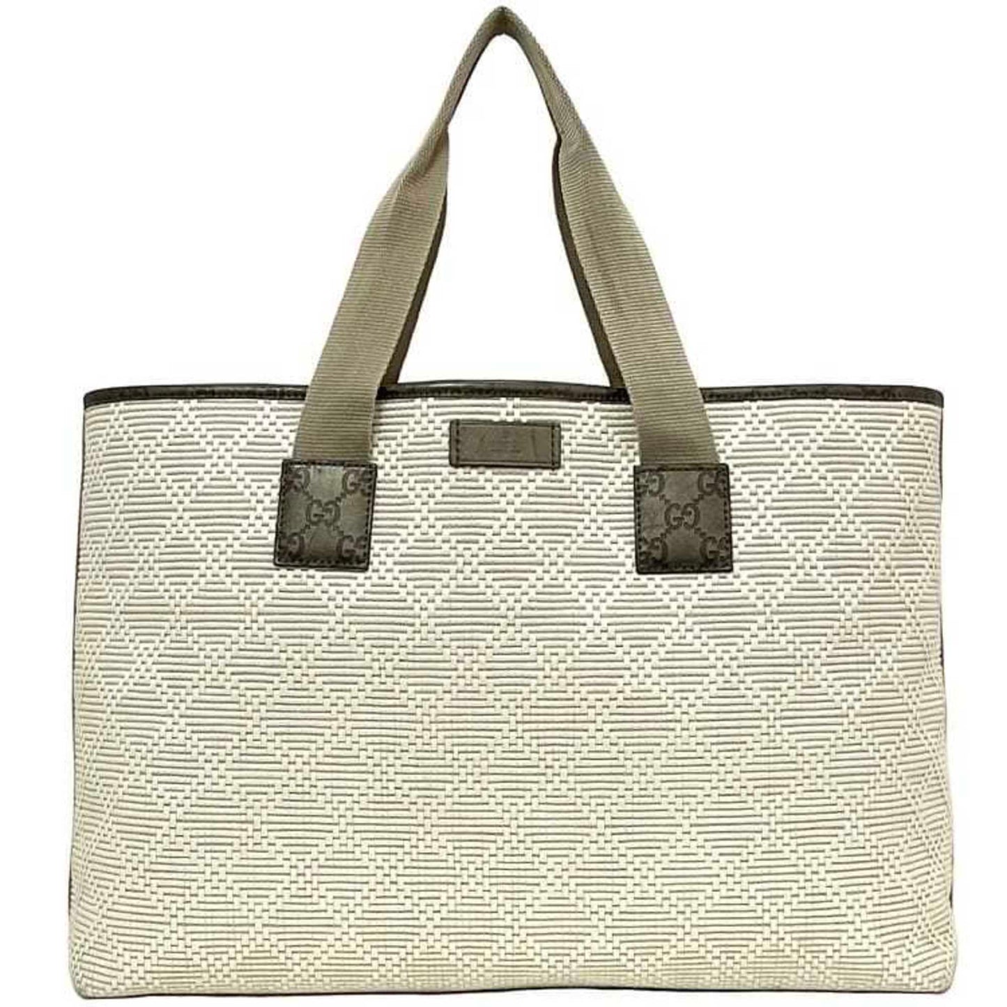 Gucci Beige Khaki White Pvc Leather Tote Bag