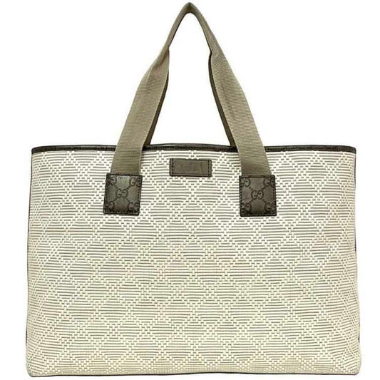 Gucci Beige Khaki White Pvc Leather Tote Bag