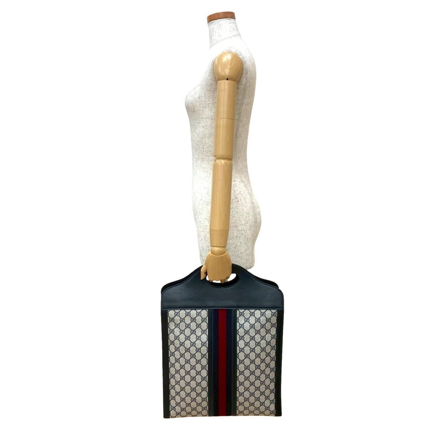 Gucci Navy Red Color Leather Pvc Handbag Tote Bag