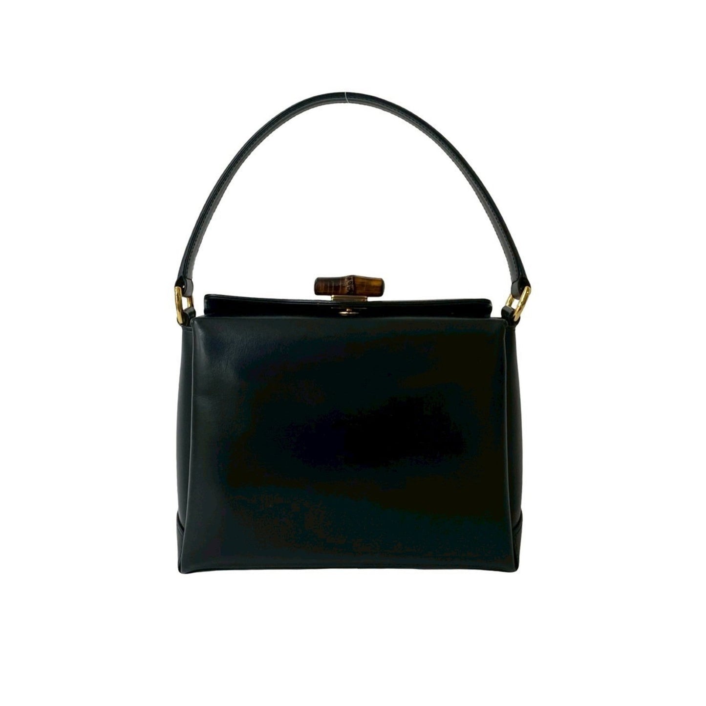 Gucci Black Leather Bamboo Handbag