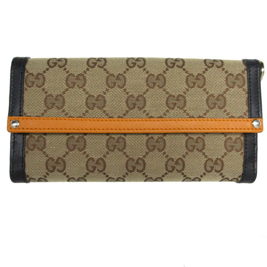 Gucci Black Brown Orange Gg Canvas Leather Long Wallet (Bi-Fold)