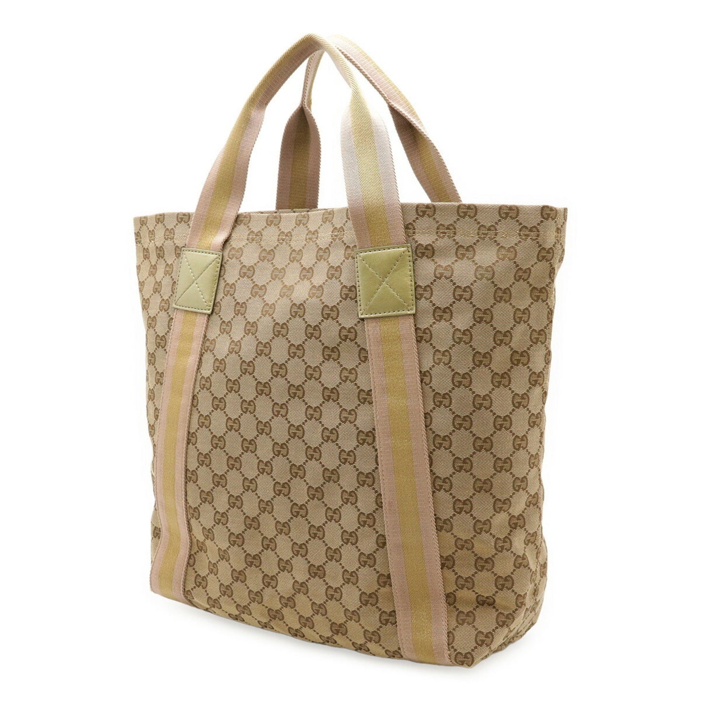 Gucci Beige Gold Khaki Pink Gg Canvas Leather Shoulder Bag Tote Bag