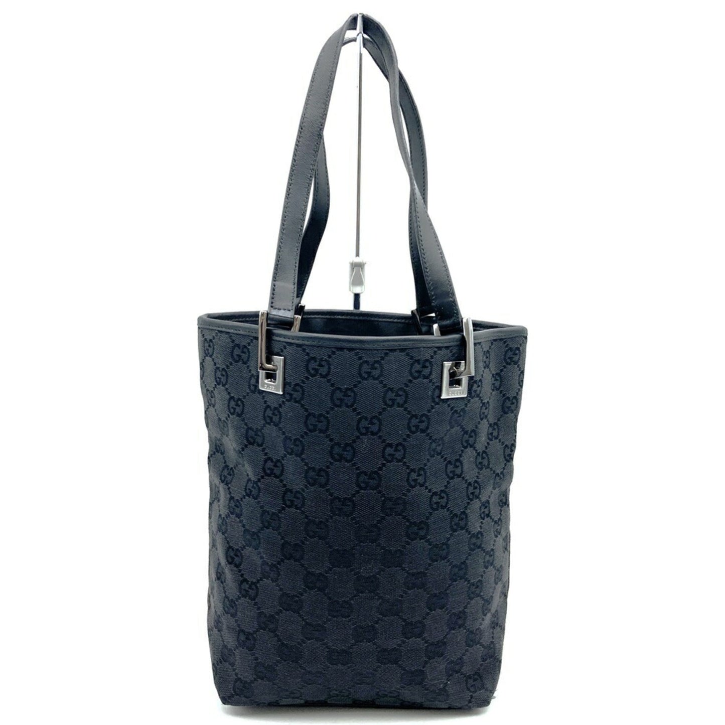 Gucci Black Gg Canvas Leather Handbag Shoulder Bag Tote Bag
