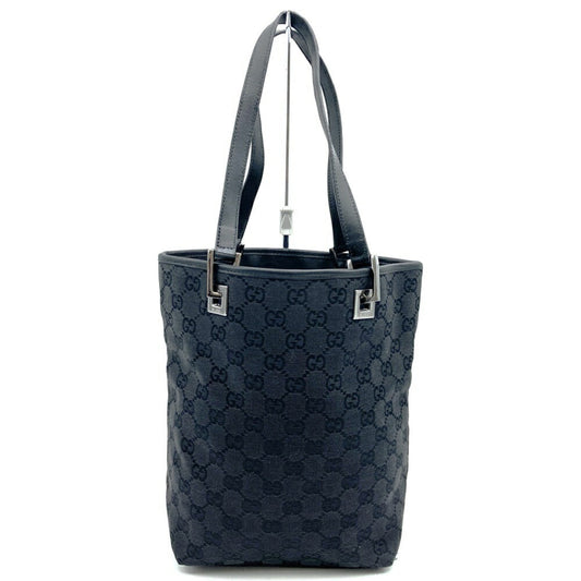Gucci Black Gg Canvas Leather Handbag Shoulder Bag Tote Bag
