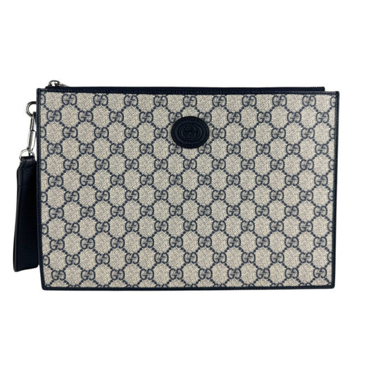 Gucci Navy Gg Supreme Canvas Clutch Bag
