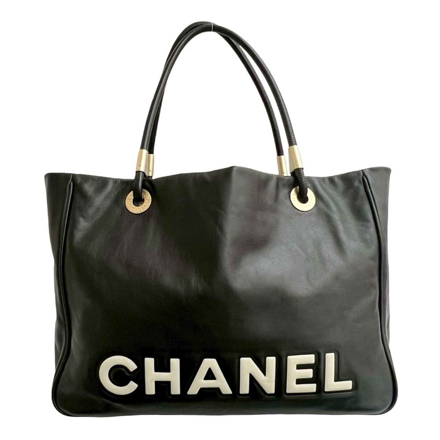 Chanel Black White Leather Shoulder Bag Tote Bag