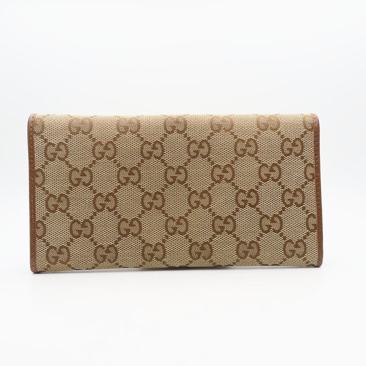 Gucci Brown Gg Canvas Leather Long Wallet (Bi-Fold)