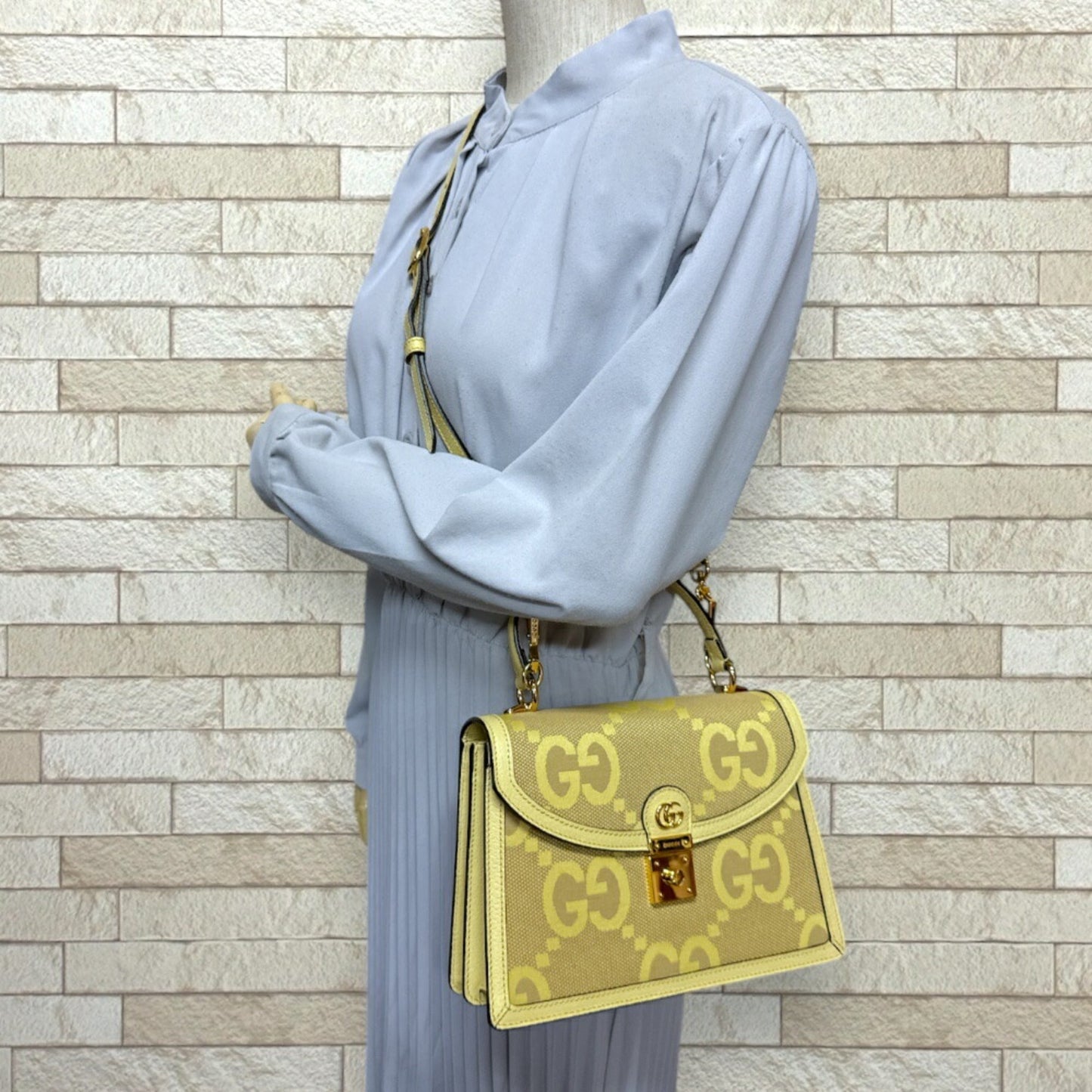 Gucci Yellow Canvas Leather Handbag Shoulder Bag