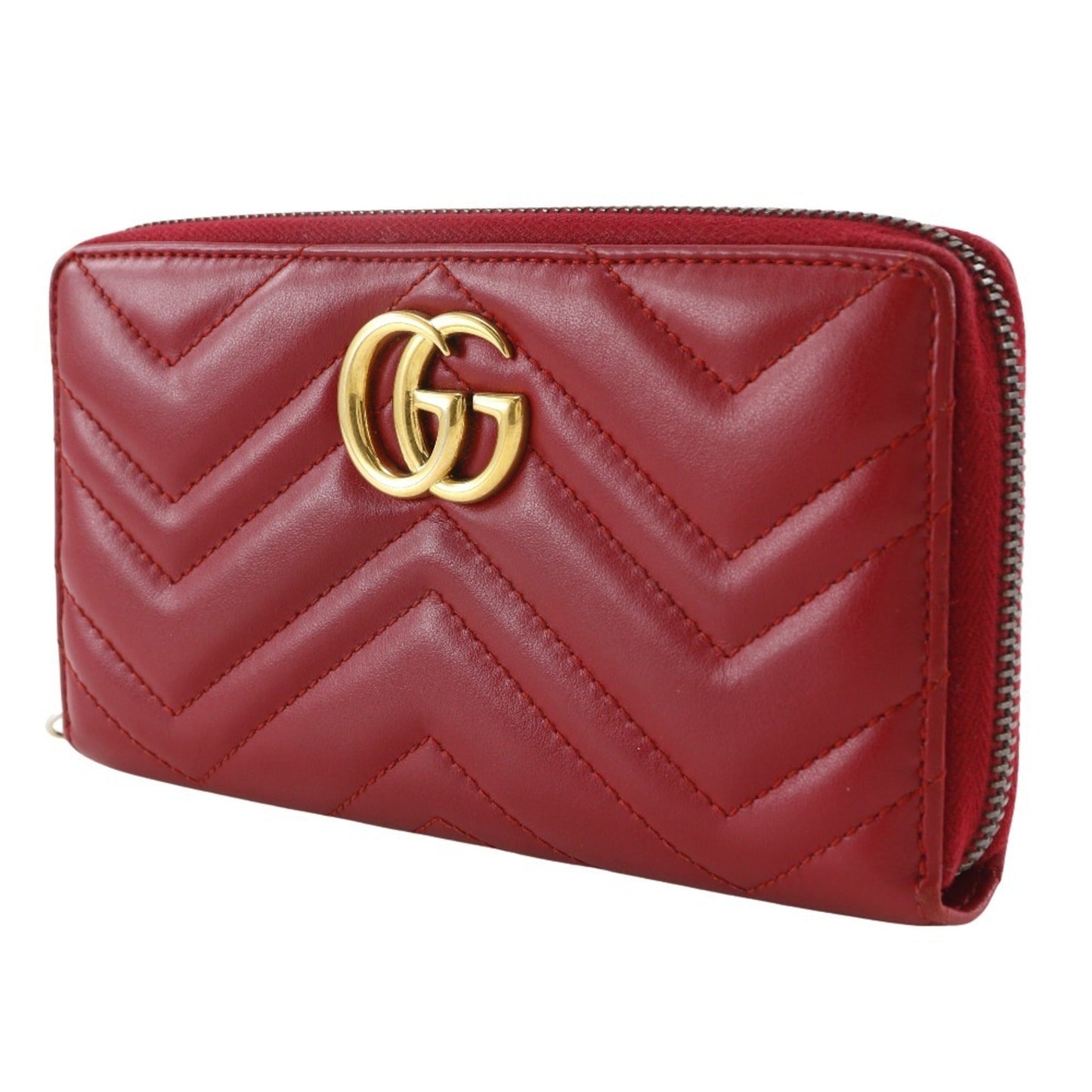 Gucci Red Color Leather Long Wallet (Bi-Fold)