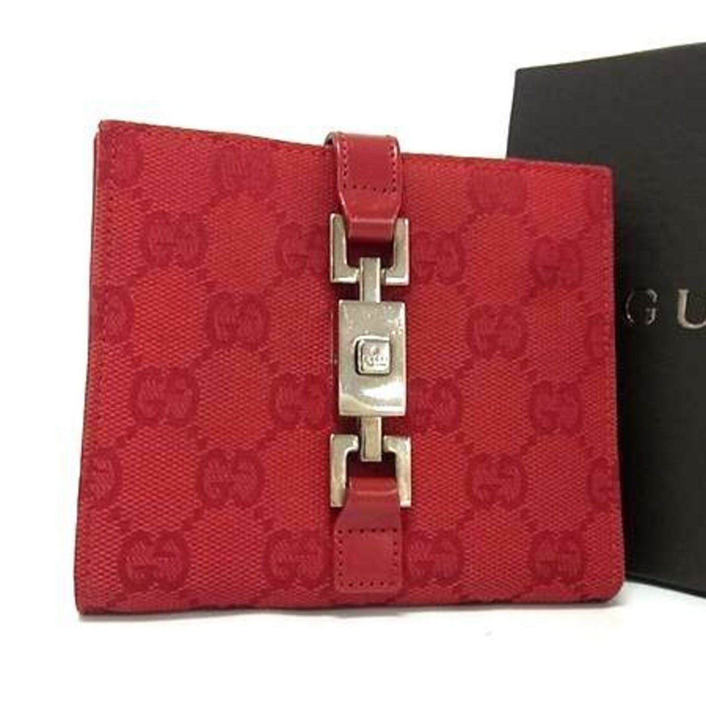 Gucci Red Color Gg Canvas Leather Wallet (Bi-Fold)