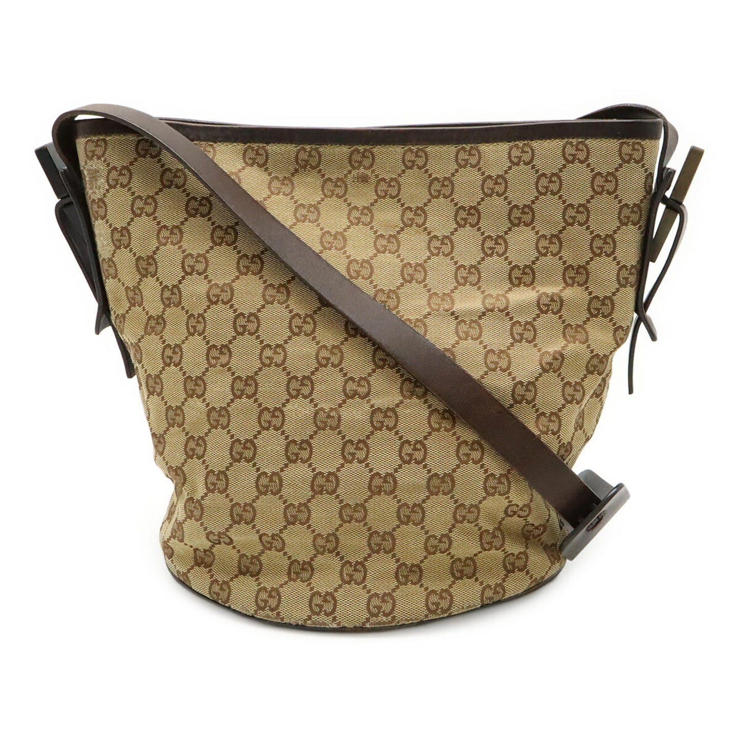 Gucci Beige Dark Brown Gg Canvas Leather Shoulder Bag