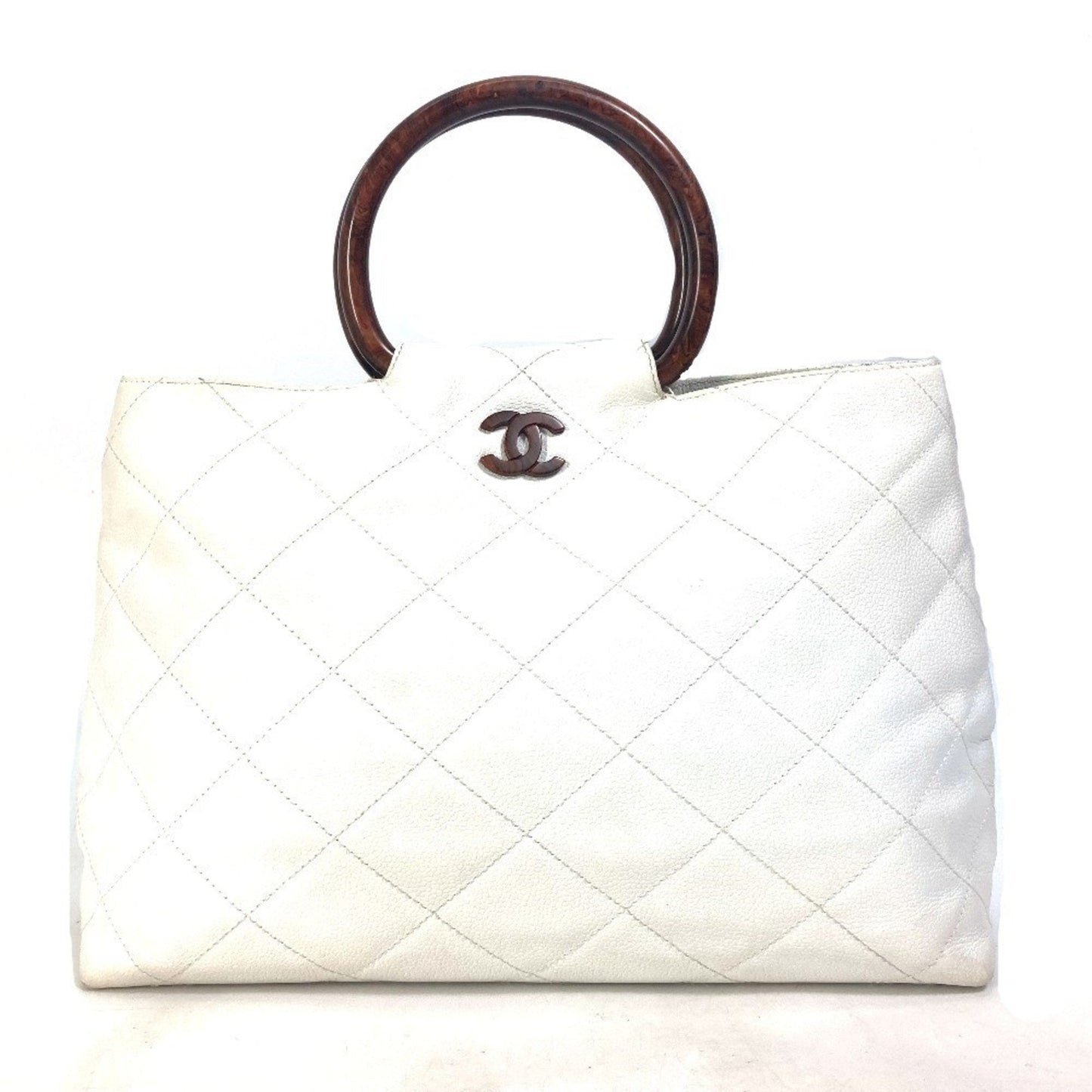 Chanel Matelasse Brown White Grained Calfskin Handbag Tote Bag