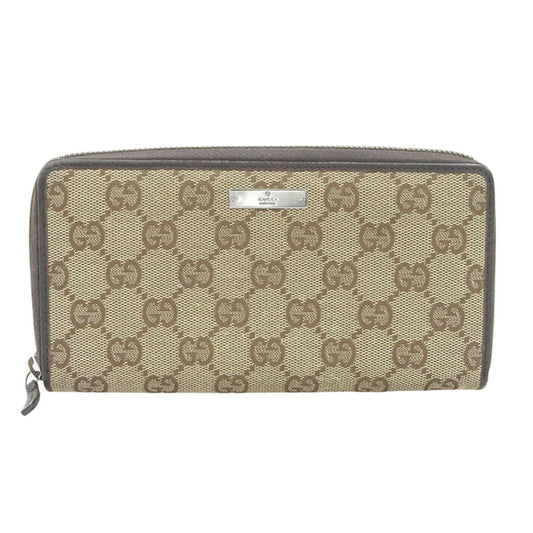 Gucci Beige Brown Canvas Leather Long Wallet (Bi-Fold)
