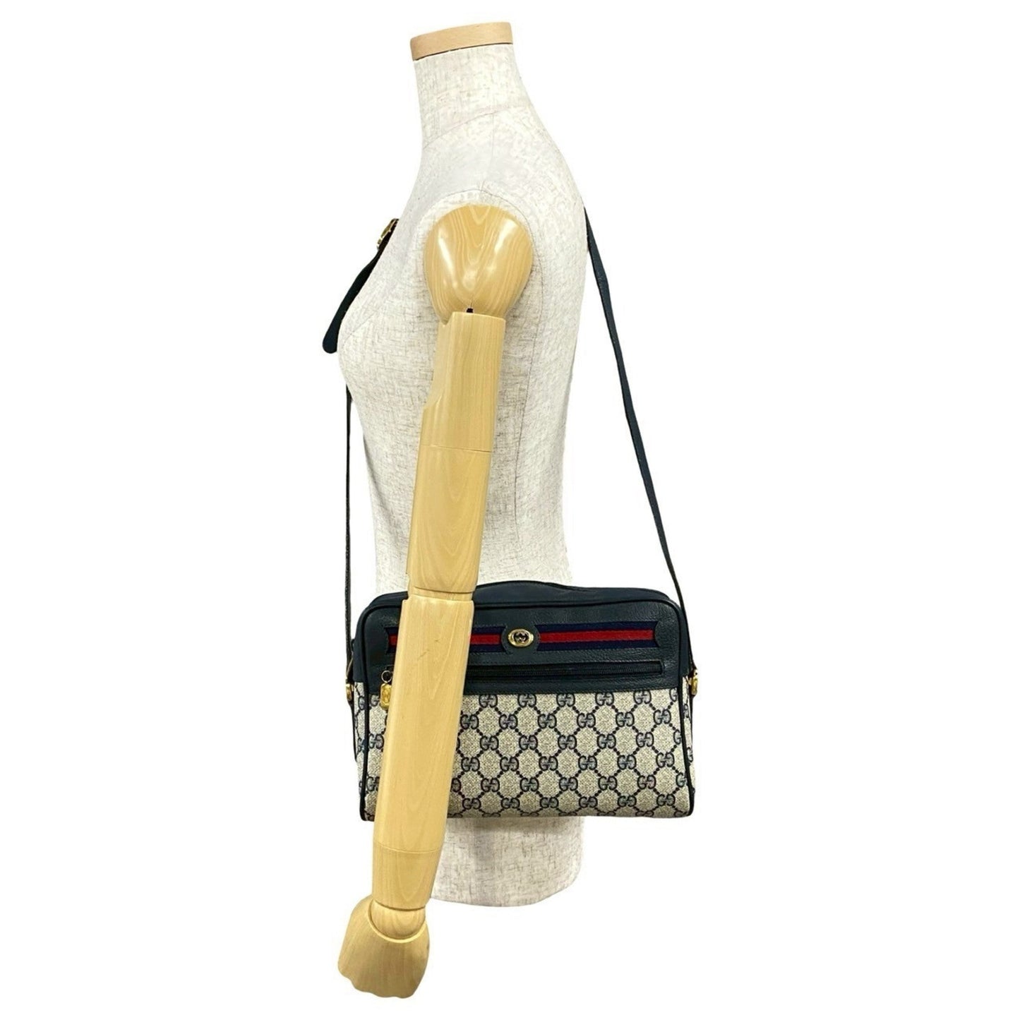 Gucci Navy Red Color Leather Pvc Pochette Shoulder Bag