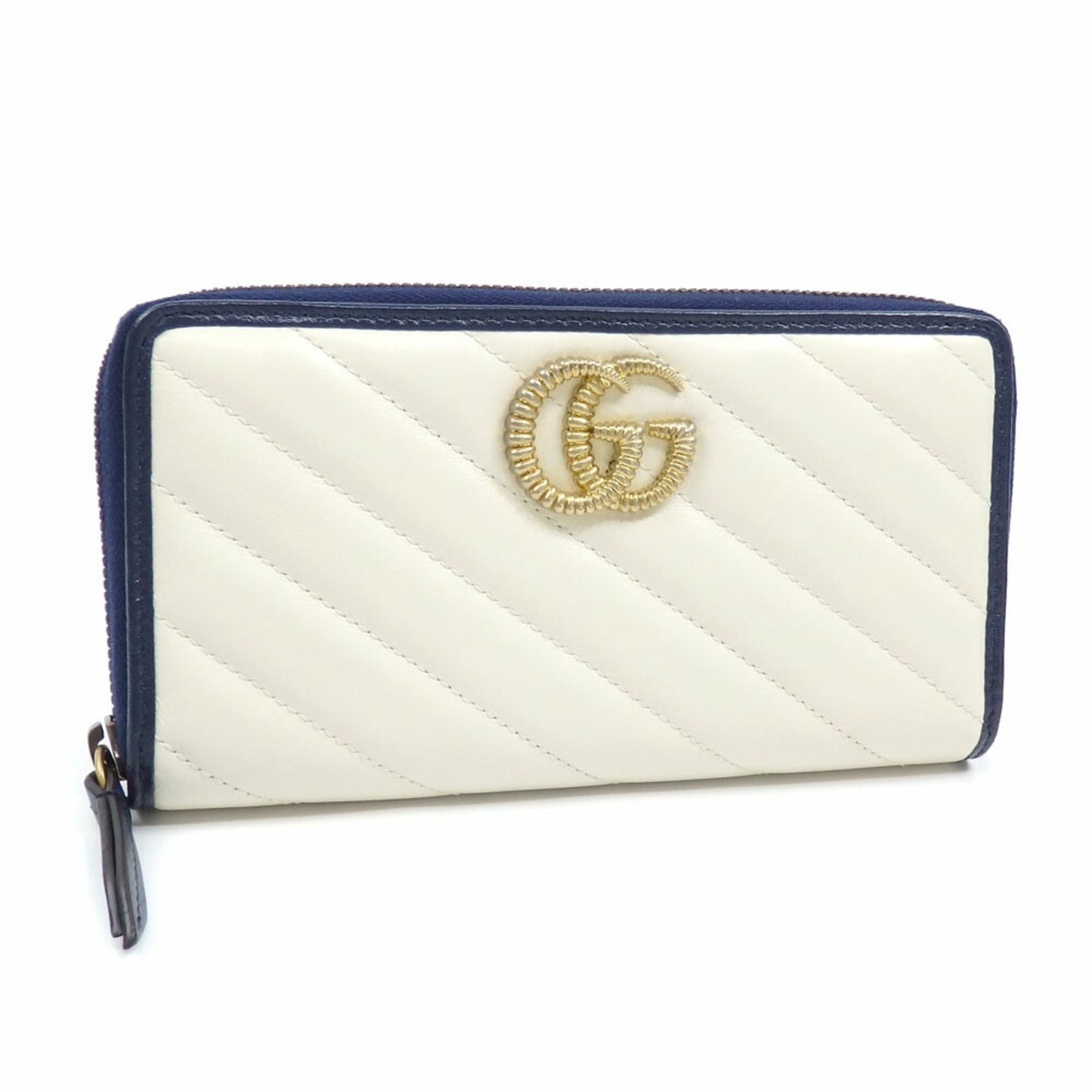 Gucci Navy White Leather Long Wallet (Bi-Fold)