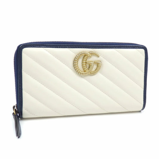 Gucci Navy White Leather Long Wallet (Bi-Fold)