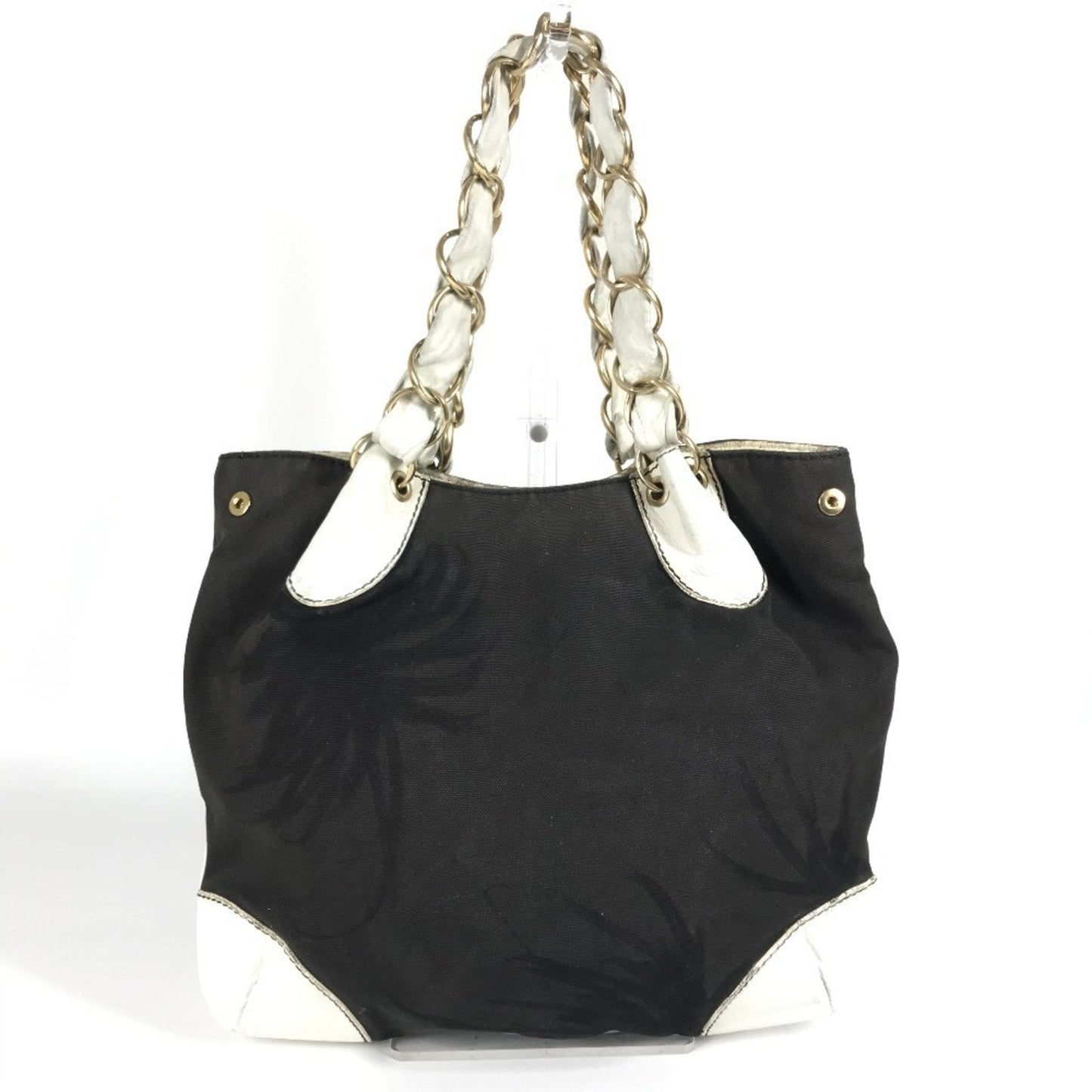 Chanel Black White Leather Canvas Shoulder Bag Tote Bag