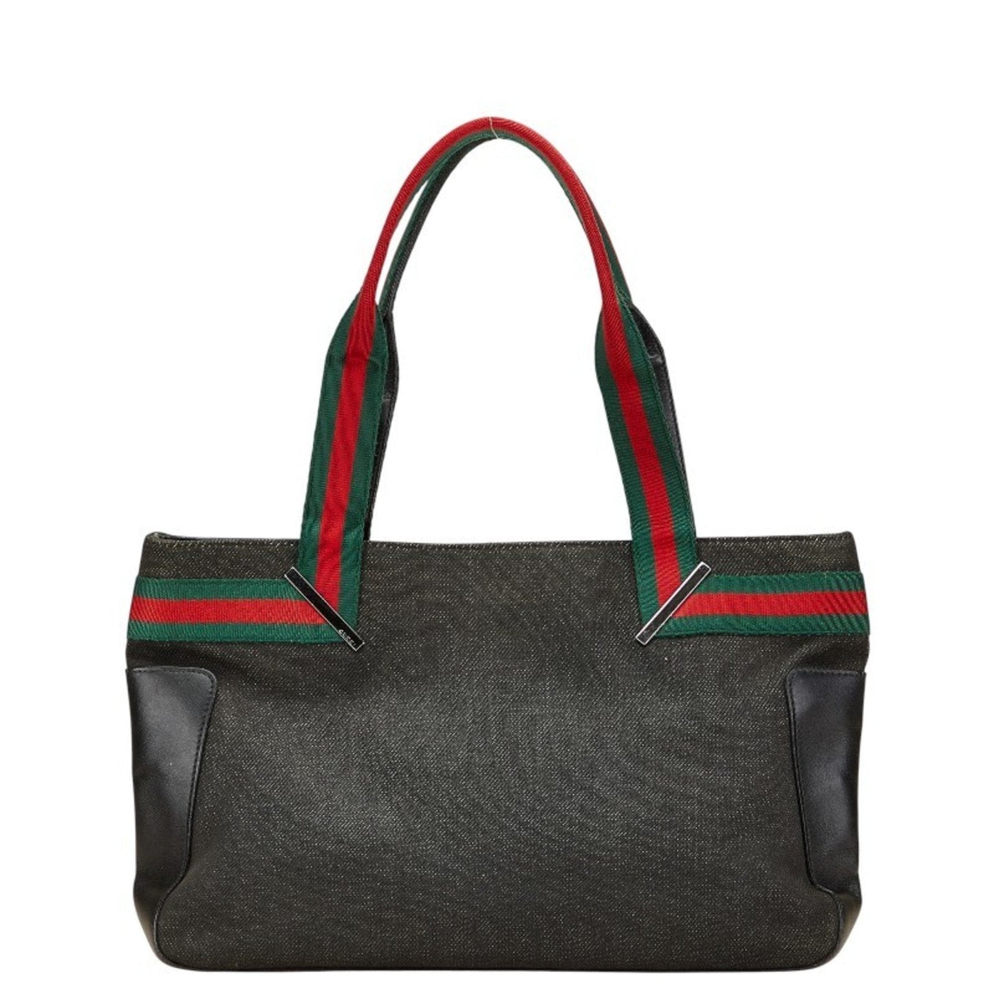 Gucci Sherry Line Black Denim Leather Handbag Tote Bag