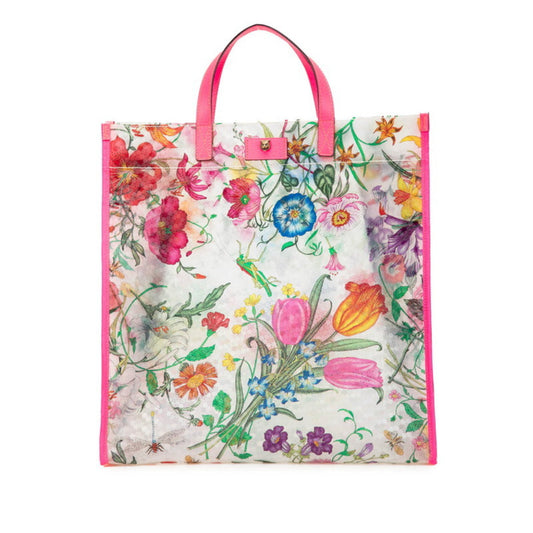 Gucci Clear Multi-Color Pink Vinyl Leather Handbag Tote Bag