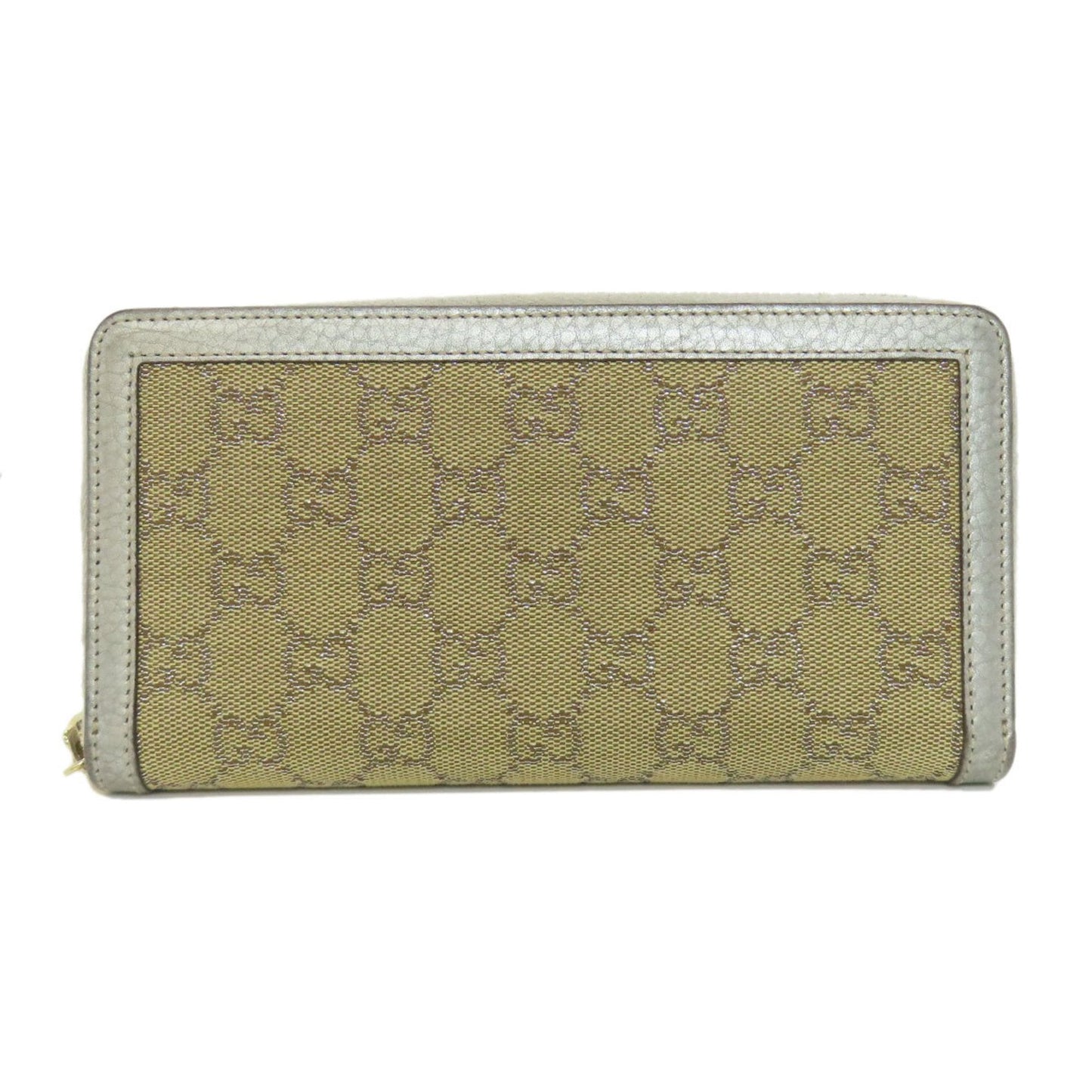 Gucci Brown Silver Canvas Leather Long Wallet (Bi-Fold)
