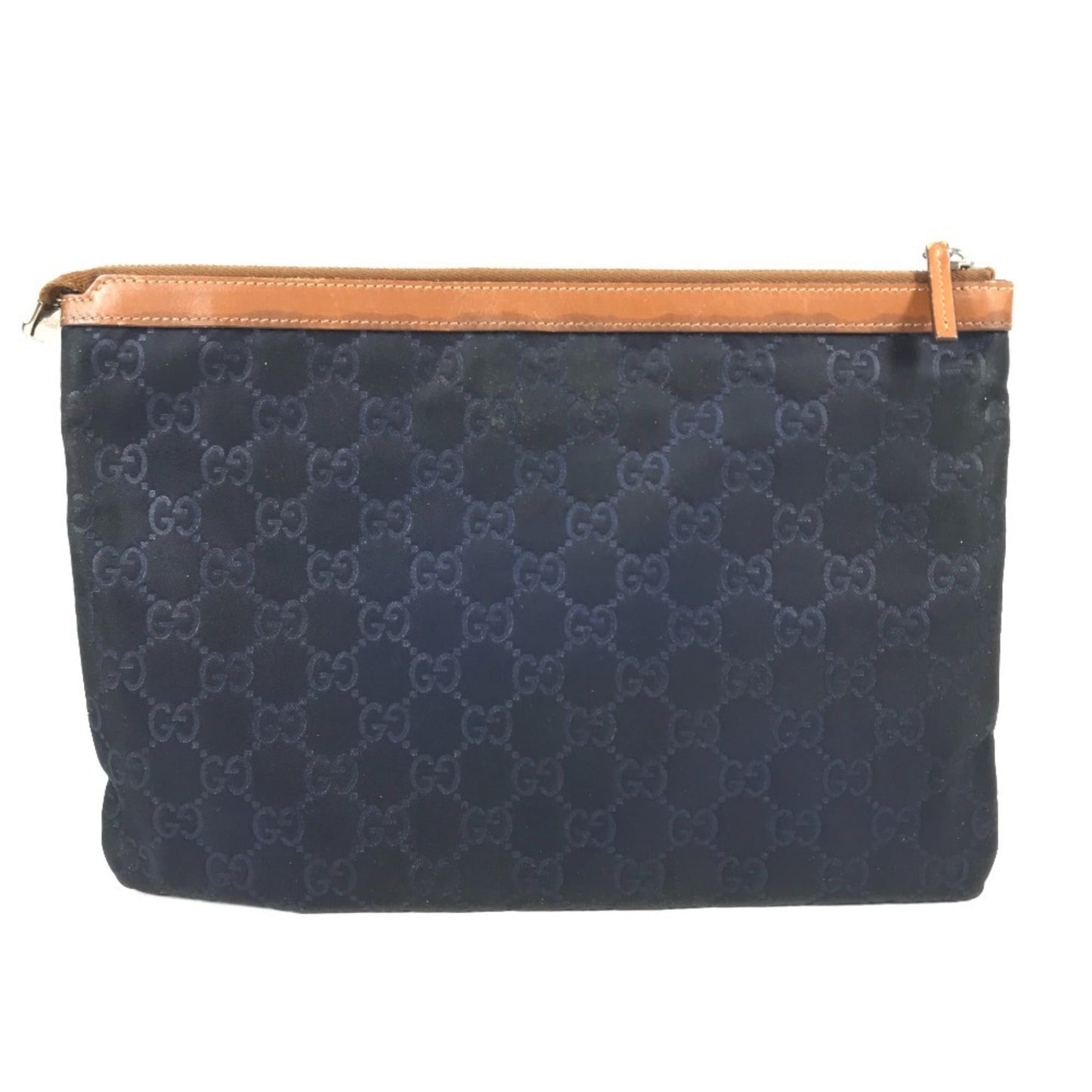 Gucci Navy Leather Nylon Clutch Bag