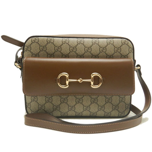 Gucci Horsebit Beige Brown Gg Supreme Leather Shoulder Bag