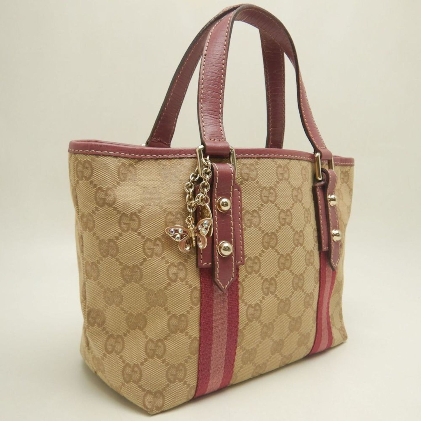 Gucci Gg Canvas Beige Pink Gg Canvas Leather Handbag