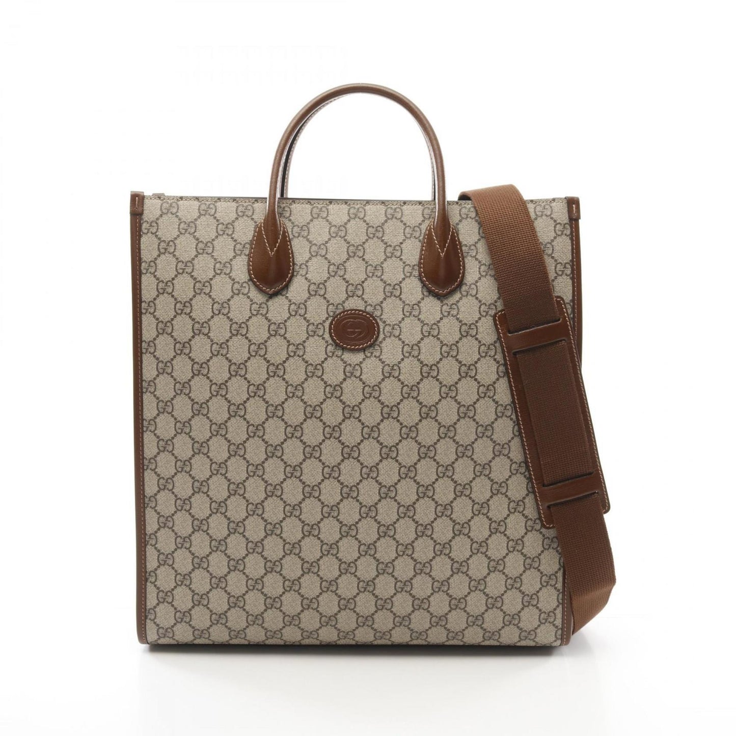 Gucci Beige Brown Coated Canvas Leather Handbag