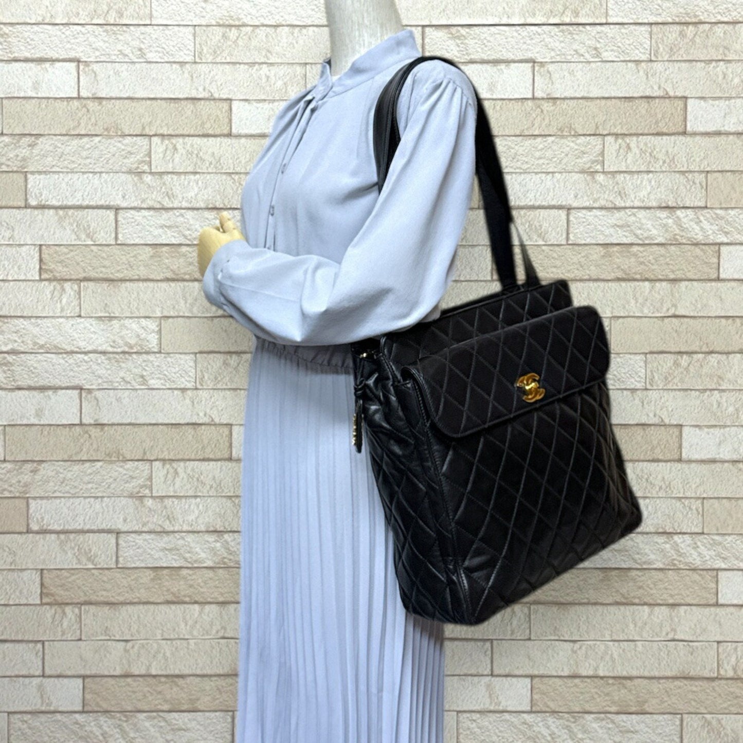 Chanel Matelasse Black Leather Tote Bag