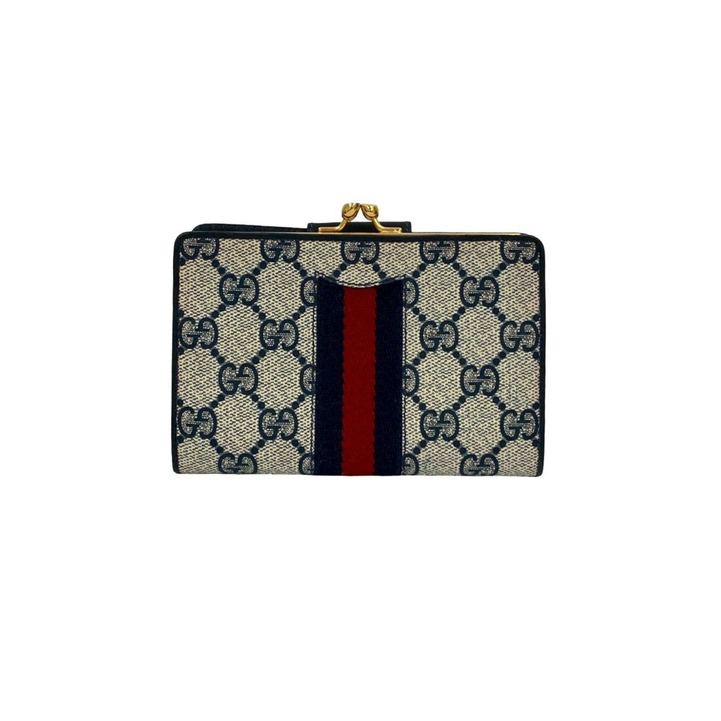 Gucci Navy Red Color Leather Pvc Wallet (Bi-Fold)