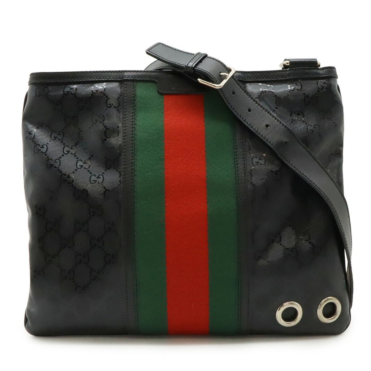 Gucci Black Green Red Color Gg Imprimé Leather Shoulder Bag