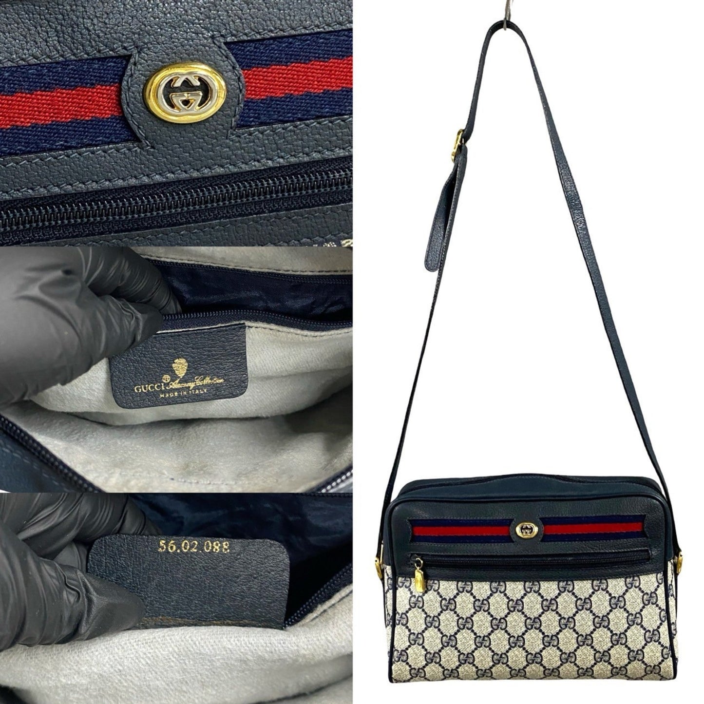Gucci Navy Red Color Leather Pvc Pochette Shoulder Bag