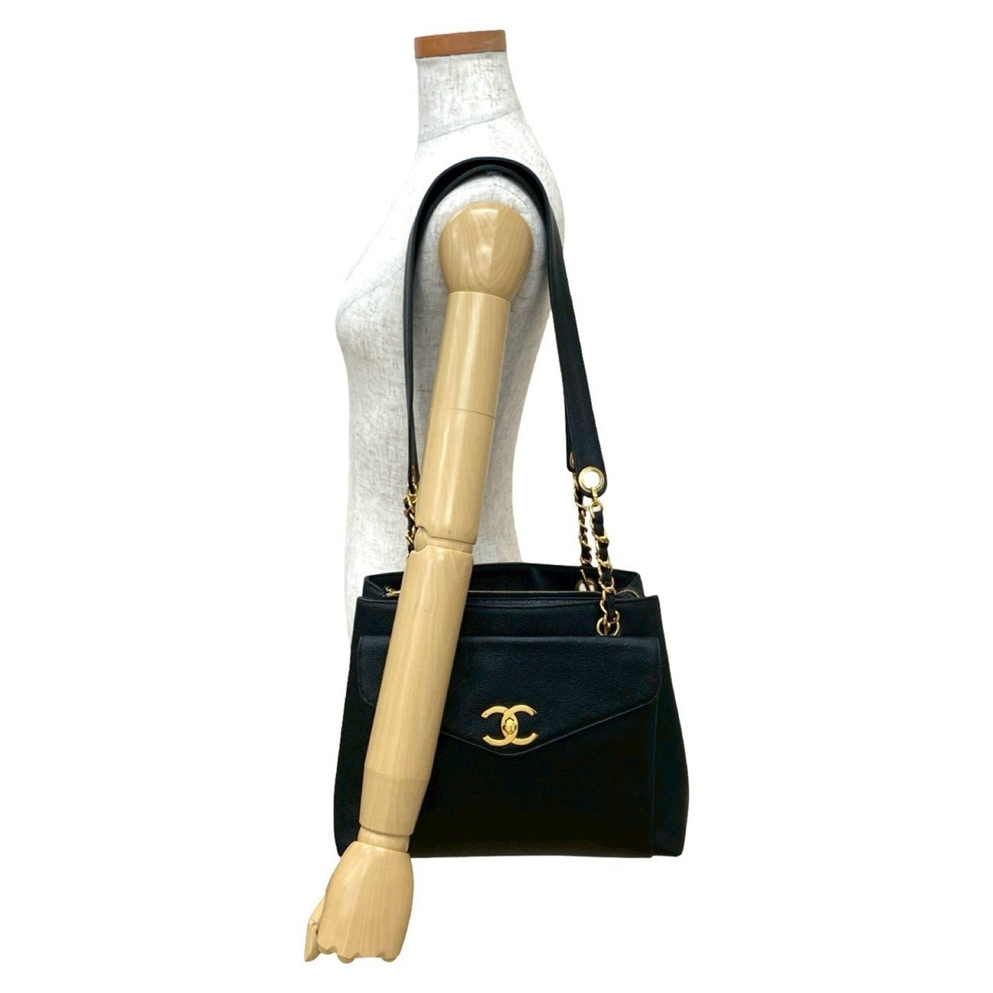 Chanel Black Grained Calfskin Shoulder Bag Tote Bag