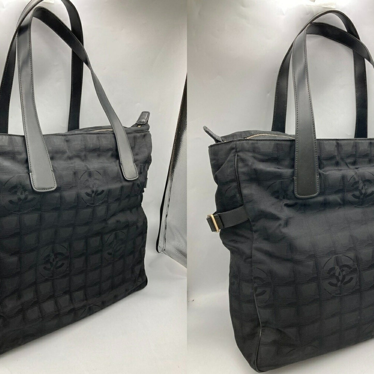 Chanel New Travel Line Black Jacquard Leather Tote Bag