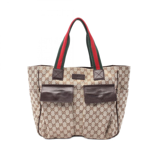 Gucci Beige Brown Canvas Leather Tote Bag