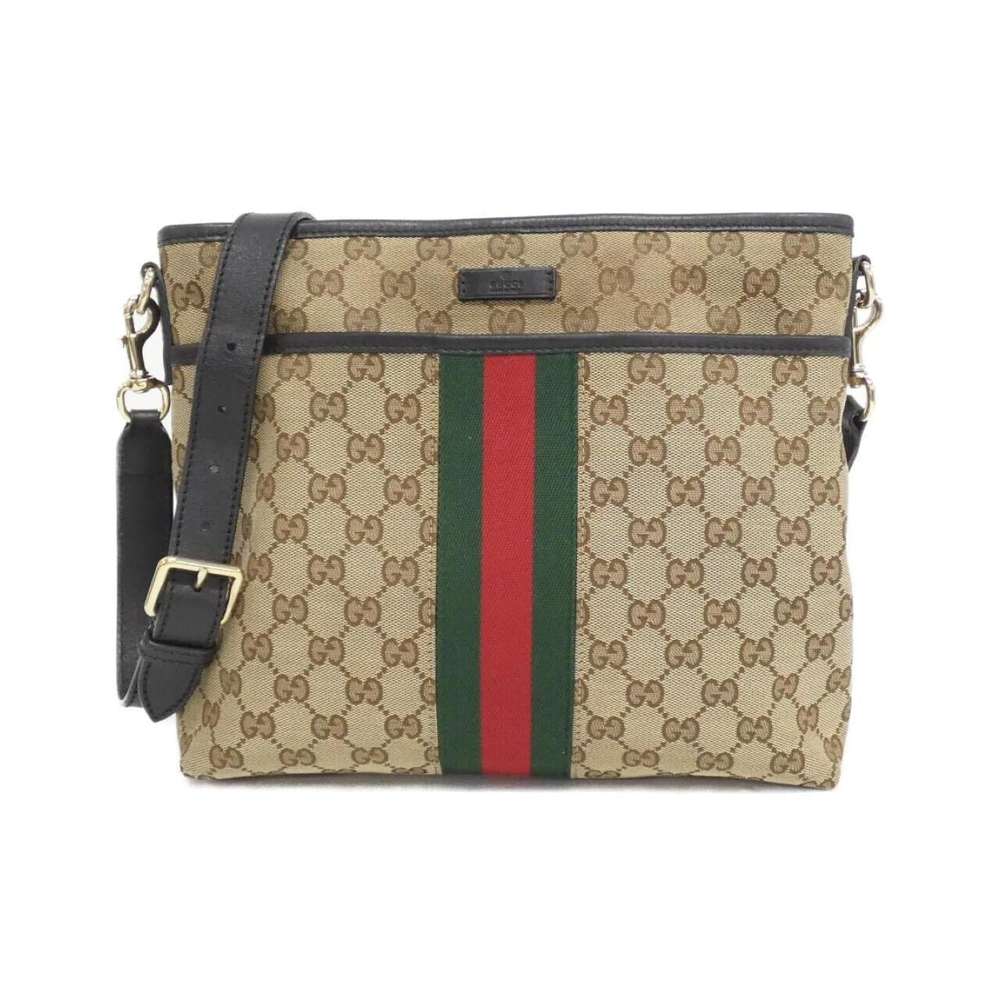 Gucci Beige Black Gg Canvas Shoulder Bag