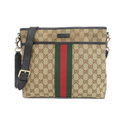 Gucci Beige Black Gg Canvas Shoulder Bag