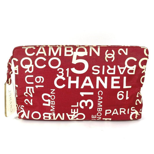 Chanel Red Color White Canvas Clutch Bag Pouch
