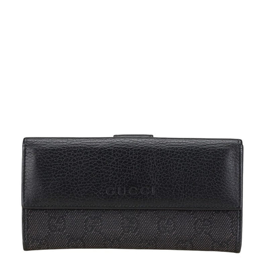 Gucci Black Canvas Leather Long Wallet (Bi-Fold)