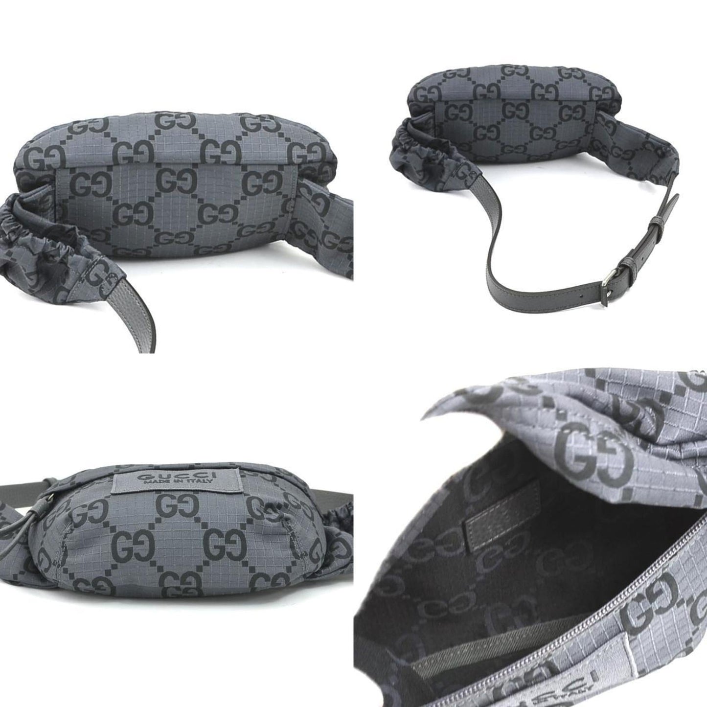 Gucci Black Gray Nylon Leather Fanny Pack Sling Bag