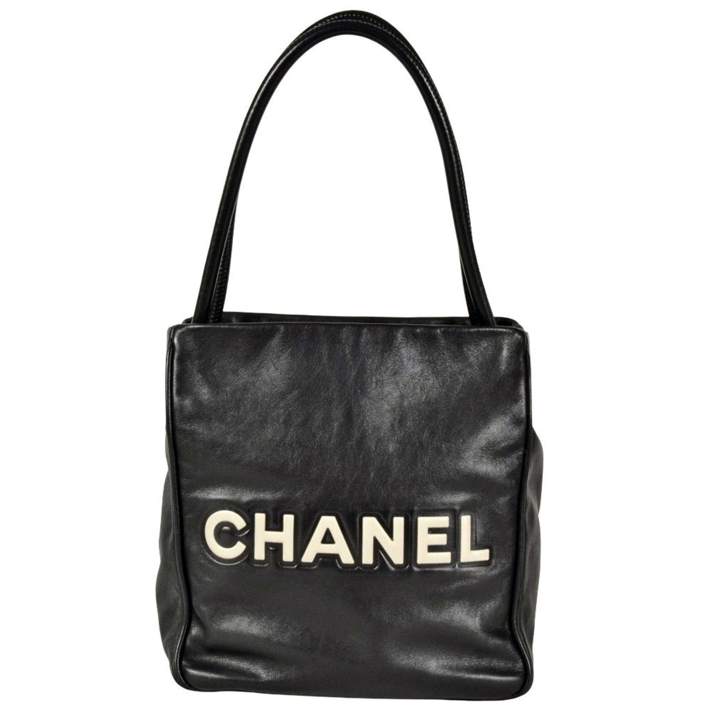 Chanel Camellia Black White Leather Tote Bag