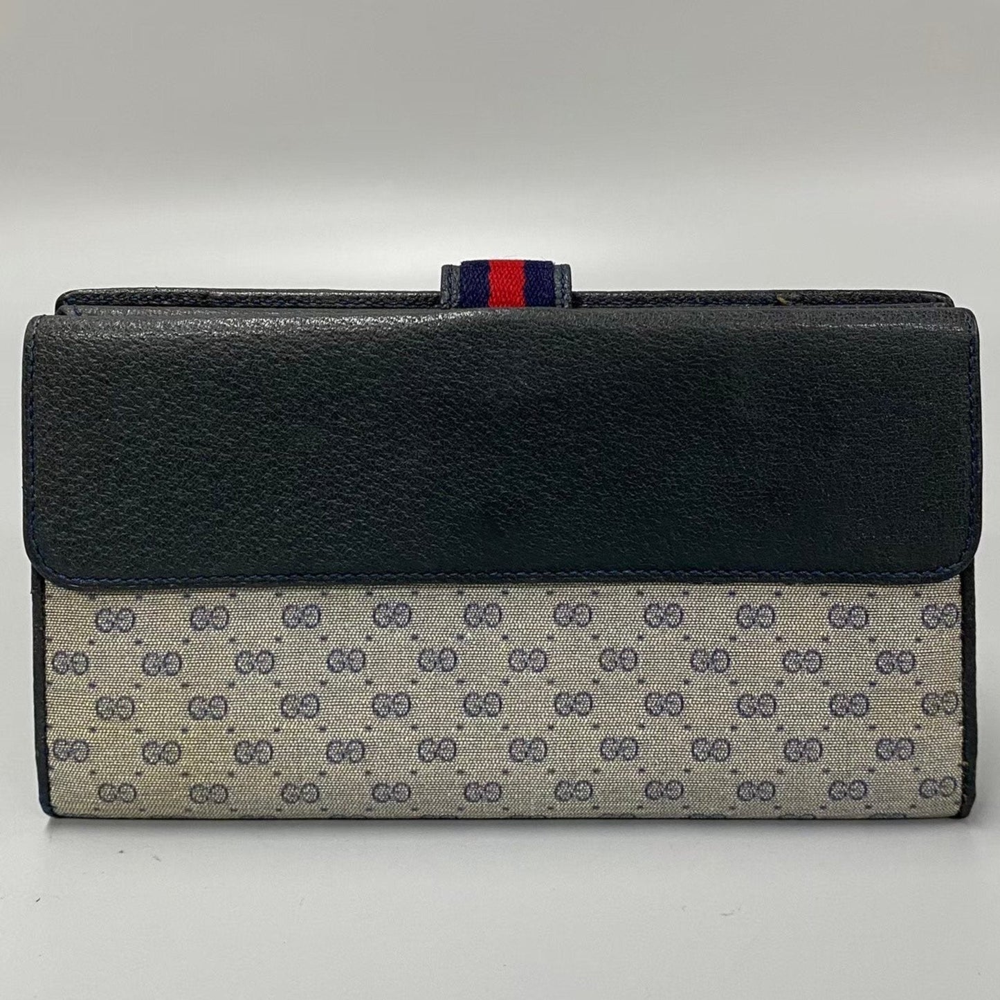 Gucci Navy Red Color Leather Pvc Long Wallet (Bi-Fold)