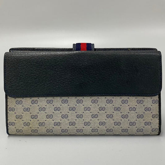 Gucci Navy Red Color Leather Pvc Long Wallet (Bi-Fold)