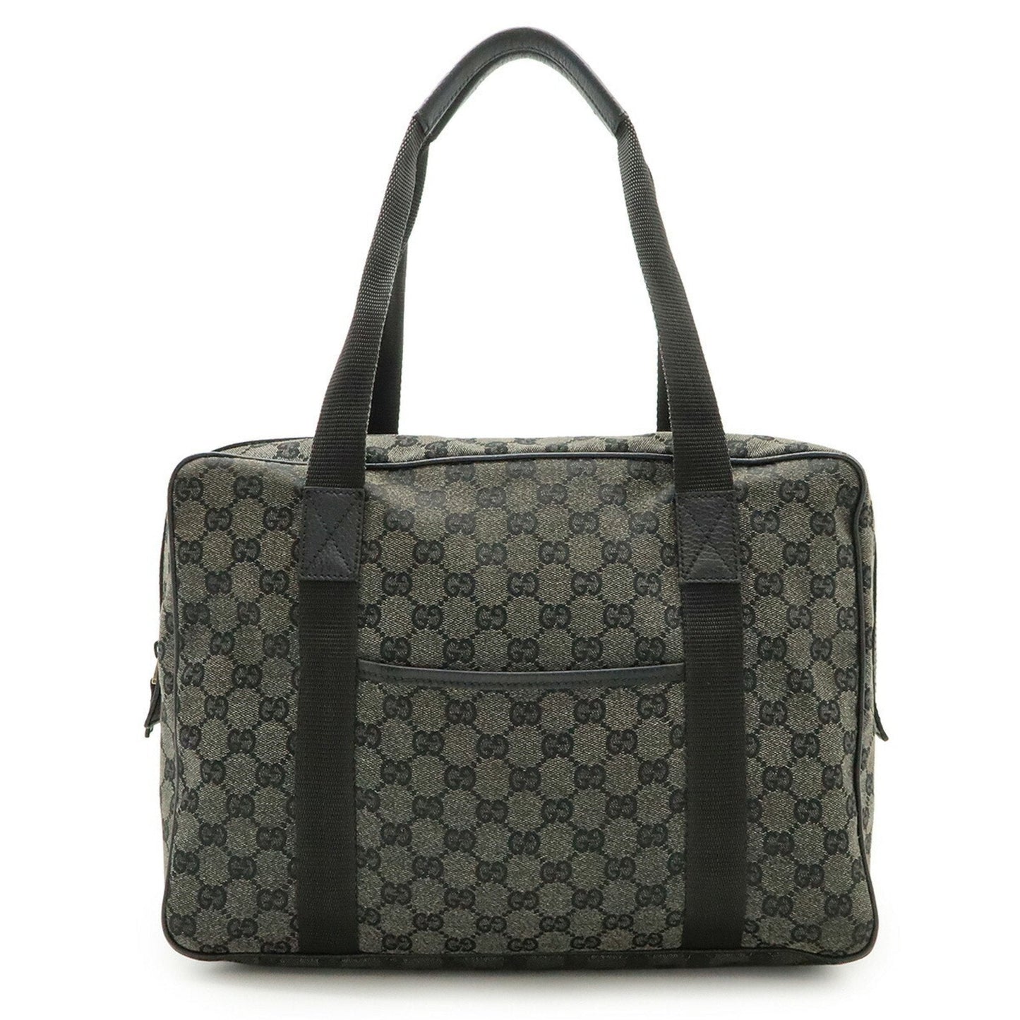 Gucci Black Dark Gray Gg Canvas Leather Shoulder Bag Tote Bag