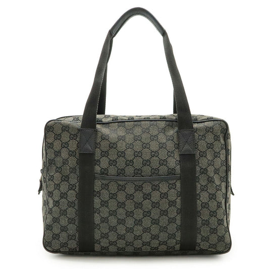 Gucci Black Dark Gray Gg Canvas Leather Shoulder Bag Tote Bag